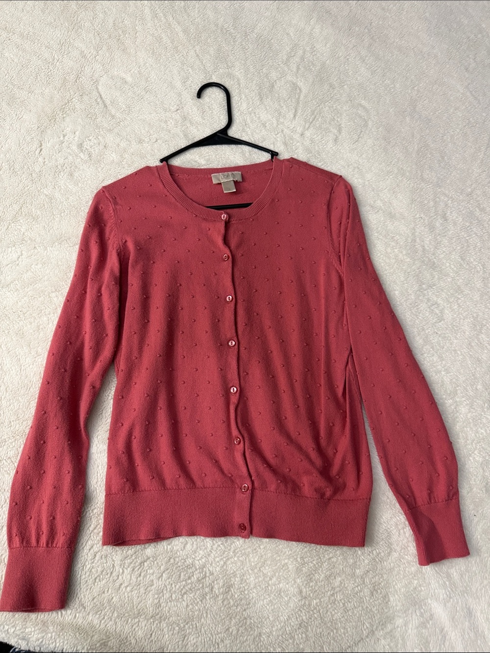 LOFT Rose Pink Pointelle Button Cardigan